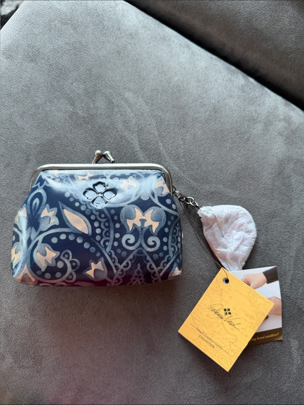 Patricia Nash Navy and Cream Floral Kiss-Lock Coin Purse with Wristlet Charm